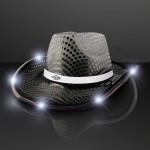 Customized Black Sequin Cowboy Hat with White Band - Domestic Print