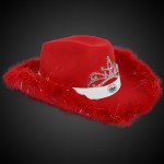 Branded Red Light Up Cowboy Hat w/ Tiara and Feather(White Imprinted Band)
