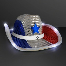 Branded Red White & Blue LED Cowboy Hat with White Band - Domestic Print  Branded Red White & Blue LED Cowboy Hat with White Band - Domestic Print