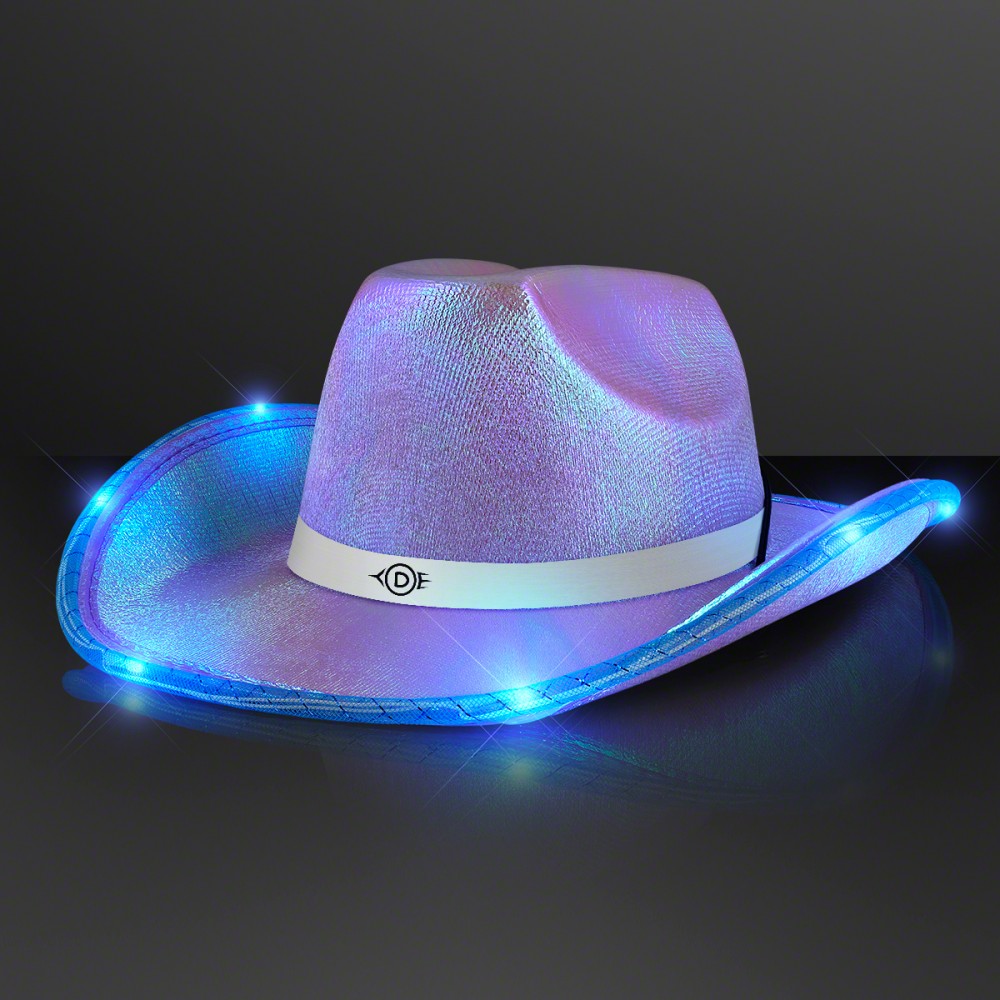Logo Printed Purple Blue Light Up Iridescent Space Cowgirl Hat w/ White Band - Domestic Print