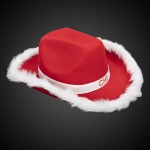 Logo Printed Santa Cowboy Hat w/ White Trim w/ White Imprinted Band