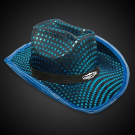 Branded Teal Sequin LED Cowboy Hat(Black Imprinted Band)