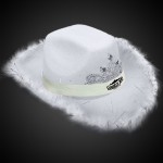 Personalized White Light Up Cowboy Hat w/ Tiara and Feather(White Imprinted Band)