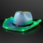 Promotional Light Up Iridescent Green Space Cowgirl Hat w/ Black Band - Domestic Print