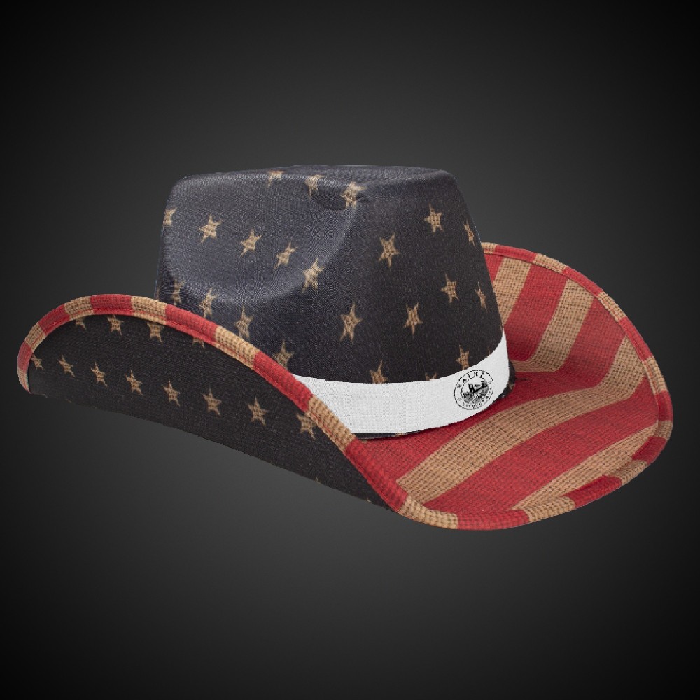Branded Vintage Patriotic Cowboy Hat(White Imprinted Band)