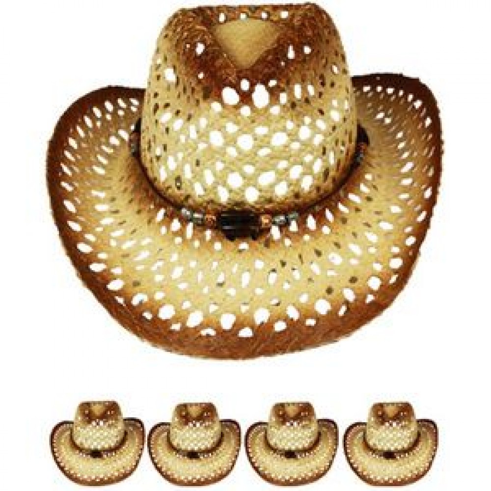Cut Out Open Weave Cowboy Hat Logo Printed Cut Out Open Weave Cowboy Hat Logo Printed