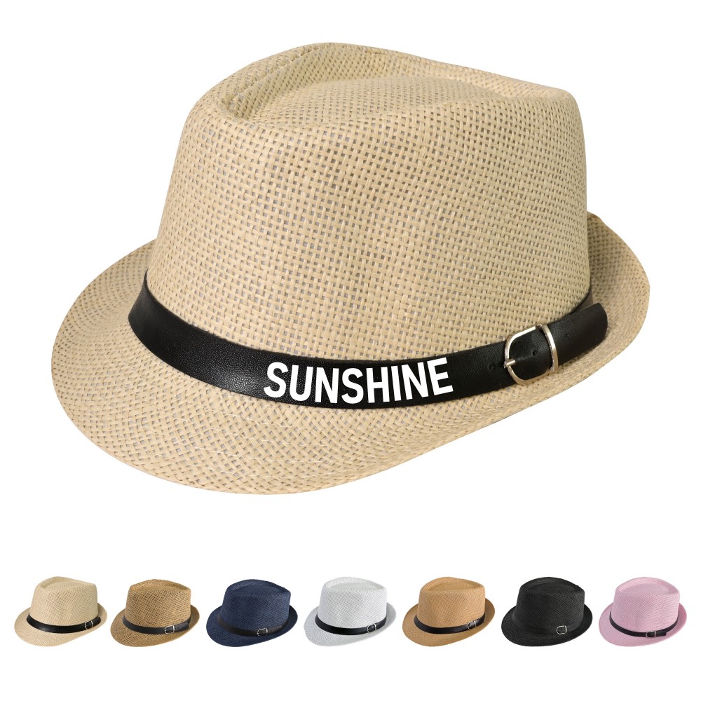 Logo Printed Straw Fedora Hat