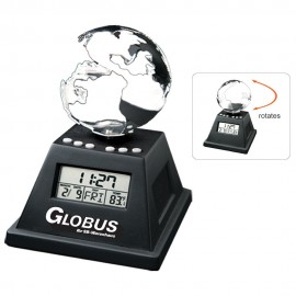 Solar Powered Moving Globe w/Alarm Clock Logo Printed  Solar Powered Moving Globe w/Alarm Clock Logo Printed