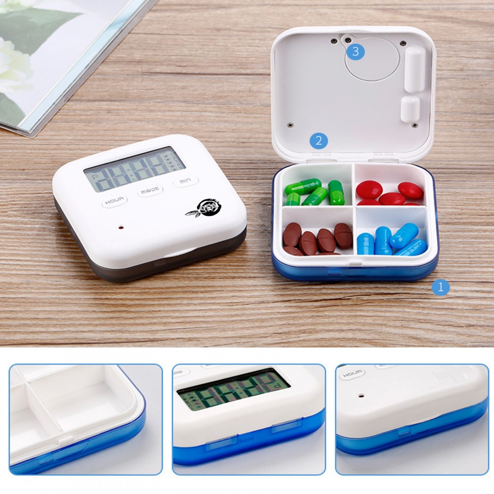 Digital Pill Box w/4 Compartments Logo Printed