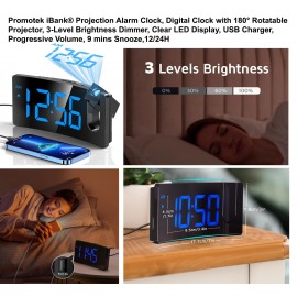 Promotek iBank Projection Alarm Clock, Digital Clock with 180 Rotatable Projector Custom Imprinted