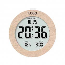 Custom Imprinted Multifunctional Mini LCD Electronic Solid Wood Alarm Clock