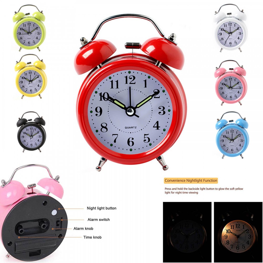 Custom Imprinted Double Bell Classic Alarm Clock with Light