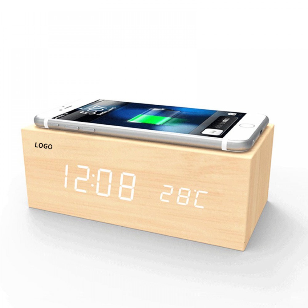 Custom Imprinted Wooden Wireless Charging Alarm Clock