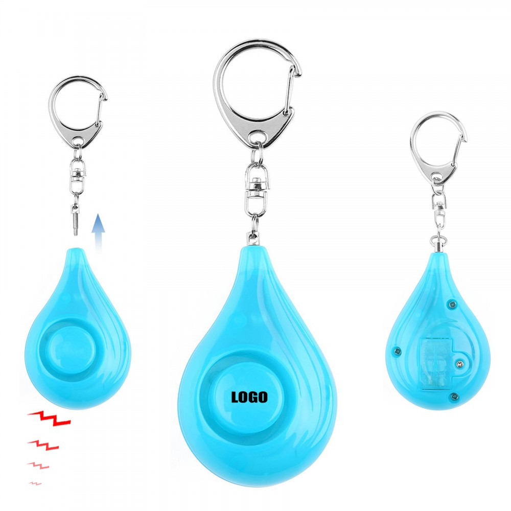 Water Drop Safety Alarm Keychain With LED Light Branded