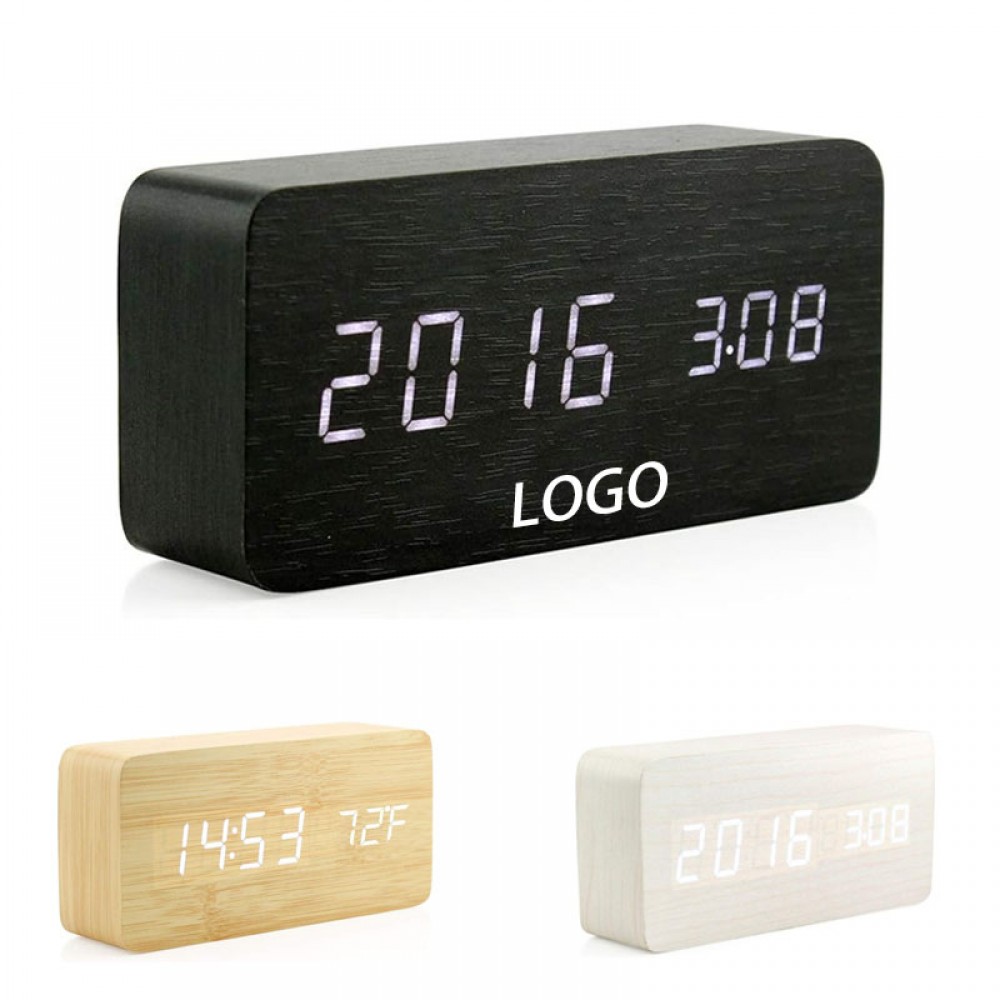 Logo Printed Wooden Digital Alarm Clock