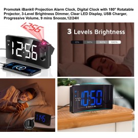 Promotek iBank Projection Alarm Clock, Digital Clock with 180 Rotatable Projector Logo Printed  Promotek iBank Projection Alarm Clock, Digital Clock with 180 Rotatable Projector Logo Printed