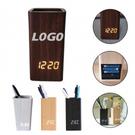 Wooden Pen Holder LED Clock Branded  Wooden Pen Holder LED Clock Branded