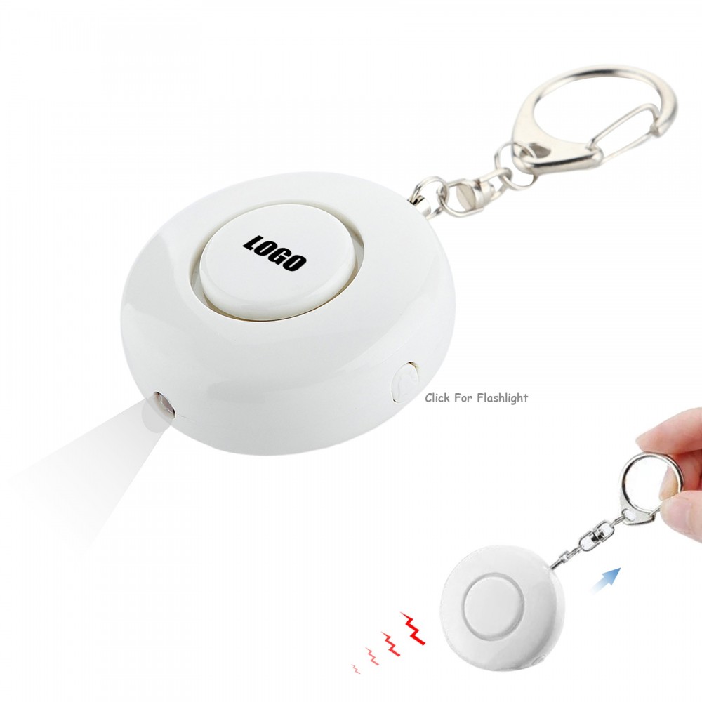 Round Safety Alarm Keychain With LED Light And 120DB Panic Sound Custom Imprinted