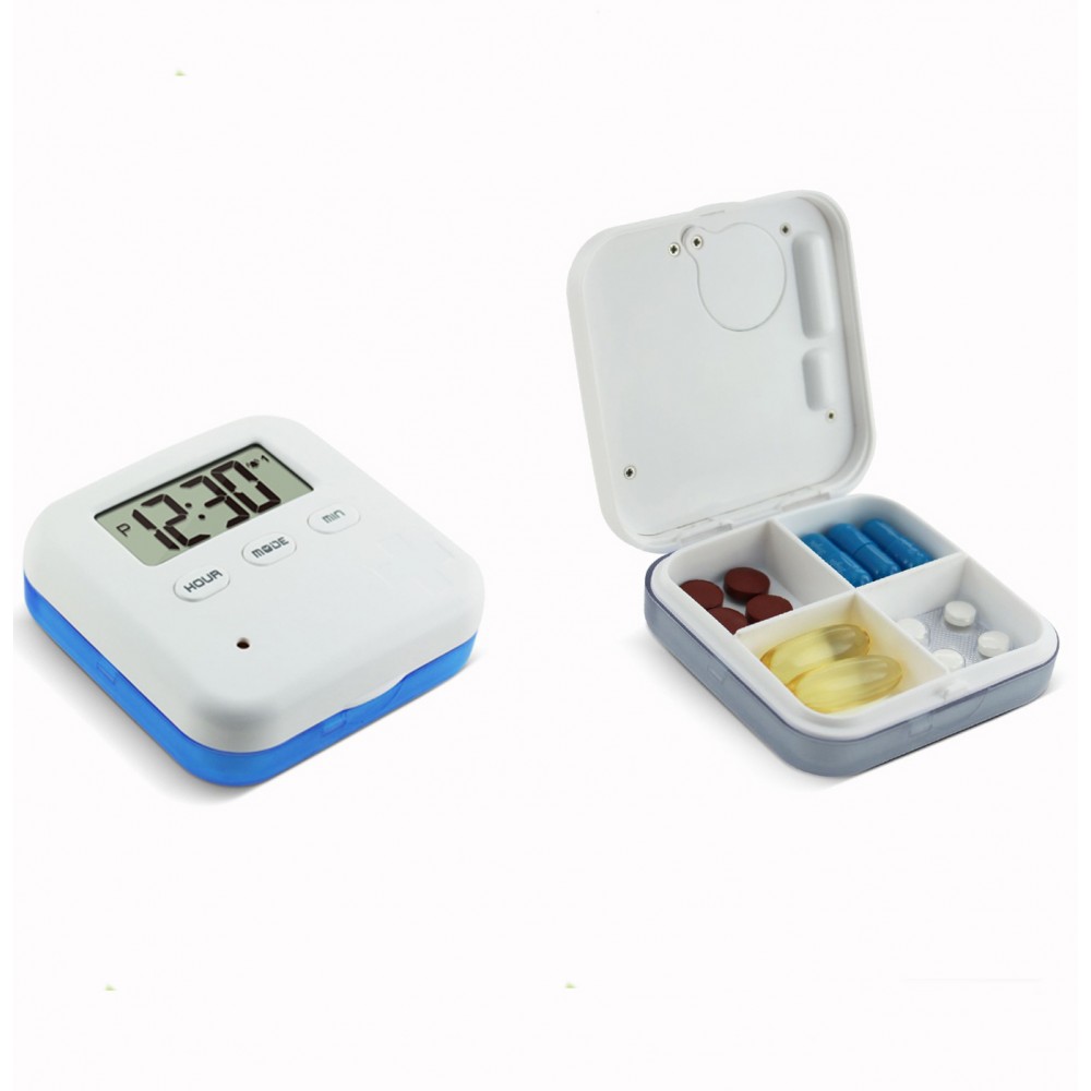 6 Compartment Electronic Alarm Clock Reminder Medicine Storage Pill Case Logo Printed