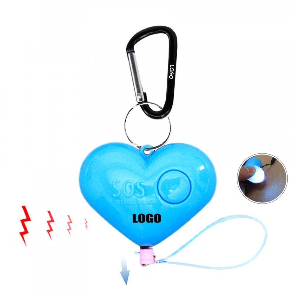 Logo Printed Heart Safety Alarm Keychain With LED Light And 120DB Panic Sound
