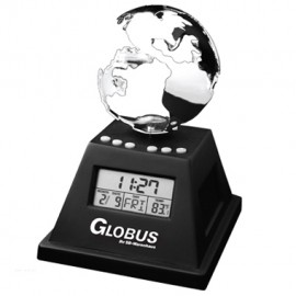 Solar Powered Moving Globe w/ Alarm Clock Logo Printed