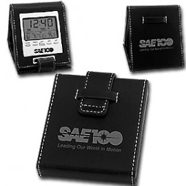 Leatherette LCD Travel / Desk Alarm Clock Logo Printed  Leatherette LCD Travel / Desk Alarm Clock Logo Printed