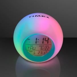 Custom Imprinted Round LED Clock 4", Glowing Lights + Alarm - PRINTED