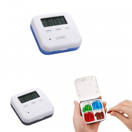4 Compartments Medicine Pill Case w/Alarm Reminder Custom Imprinted