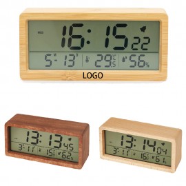 Custom Imprinted LCD Large Screen Solid Wood Alarm Clock