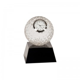 Custom Etched 5" Crystal Golf Ball Clock with Black Base  Custom Etched 5" Crystal Golf Ball Clock with Black Base
