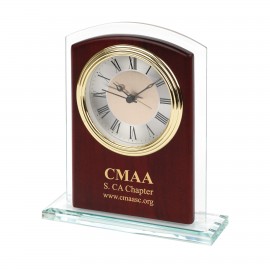 Glass & Wood Desk Alarm Clock w/ Gold Trim Custom Etched  Glass & Wood Desk Alarm Clock w/ Gold Trim Custom Etched