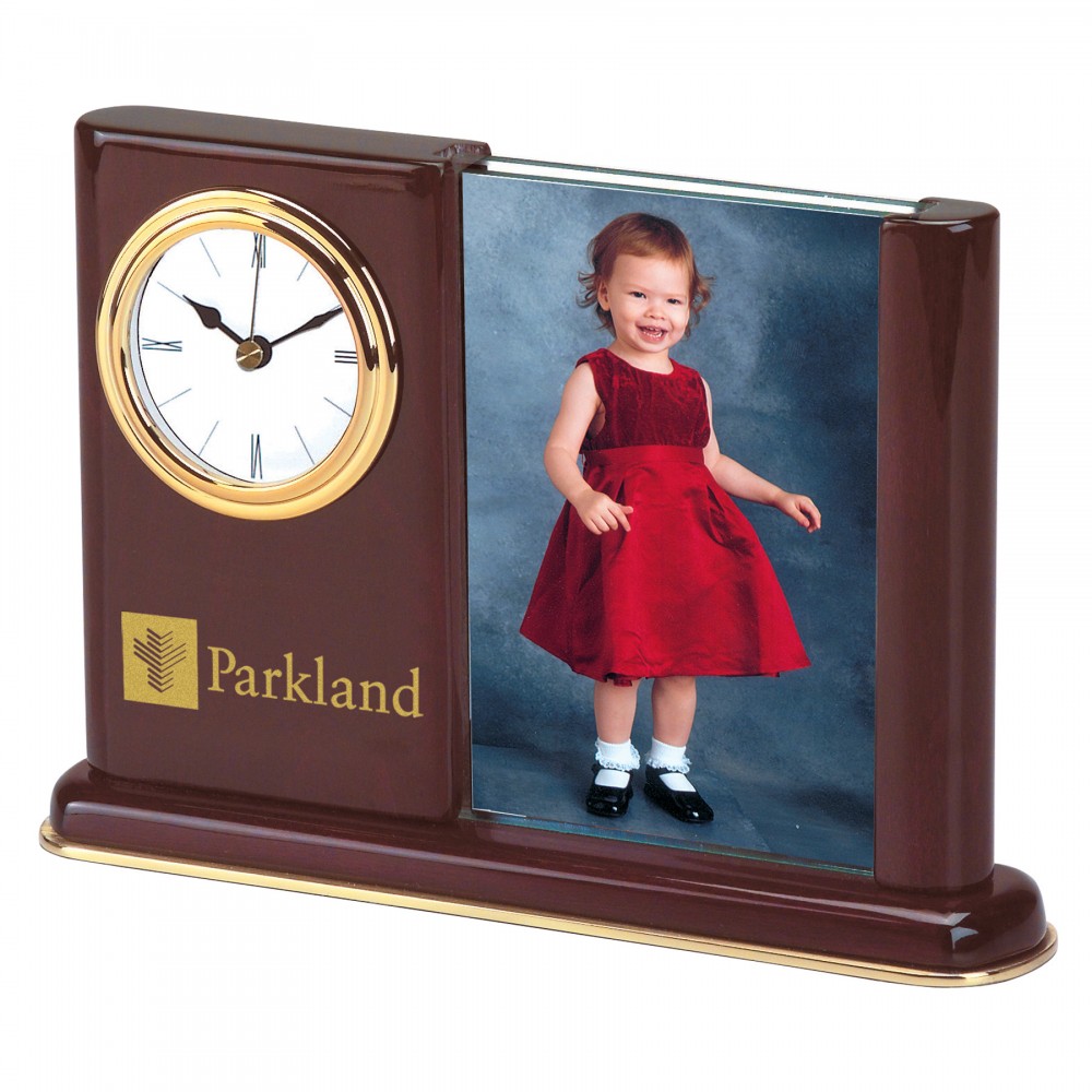 Laser-etched Clock - Piano Wood Clock with Picture Frame Laser-etched Clock - Piano Wood Clock with Picture Frame