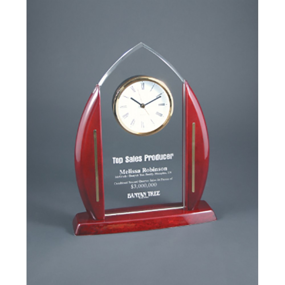 5.75" Crystal Clock with Black Base Custom Etched 5.75" Crystal Clock with Black Base Custom Etched