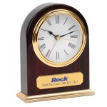 Custom Etched Classic Arched Top Piano Wood Finish Wooden Desk Alarm Clock with Gold Metal Base