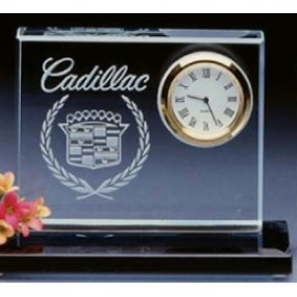 Crystal Clear Desk Clock with Base Custom Etched  Crystal Clear Desk Clock with Base Custom Etched