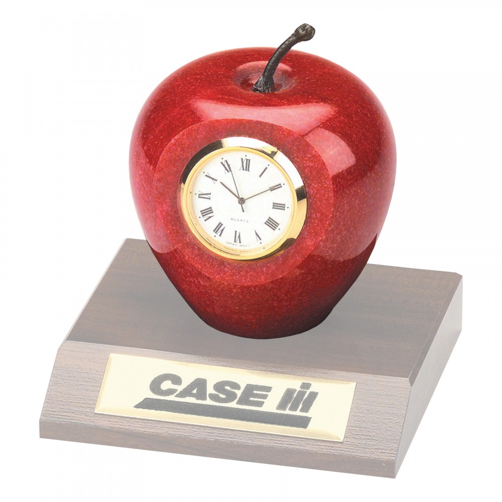 Clock - Genuine Red Marble Apple Clock paperwieght Custom Etched