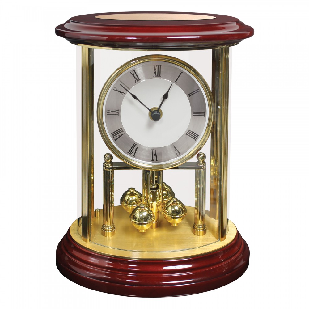 Laser-etched Clock - Piano Wood Finish & Glass Anniversary Mantel Desk Clock