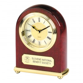 Classic Arched Piano Wood Finish Desk Alarm Clock w/Gold Metal Base Custom Etched