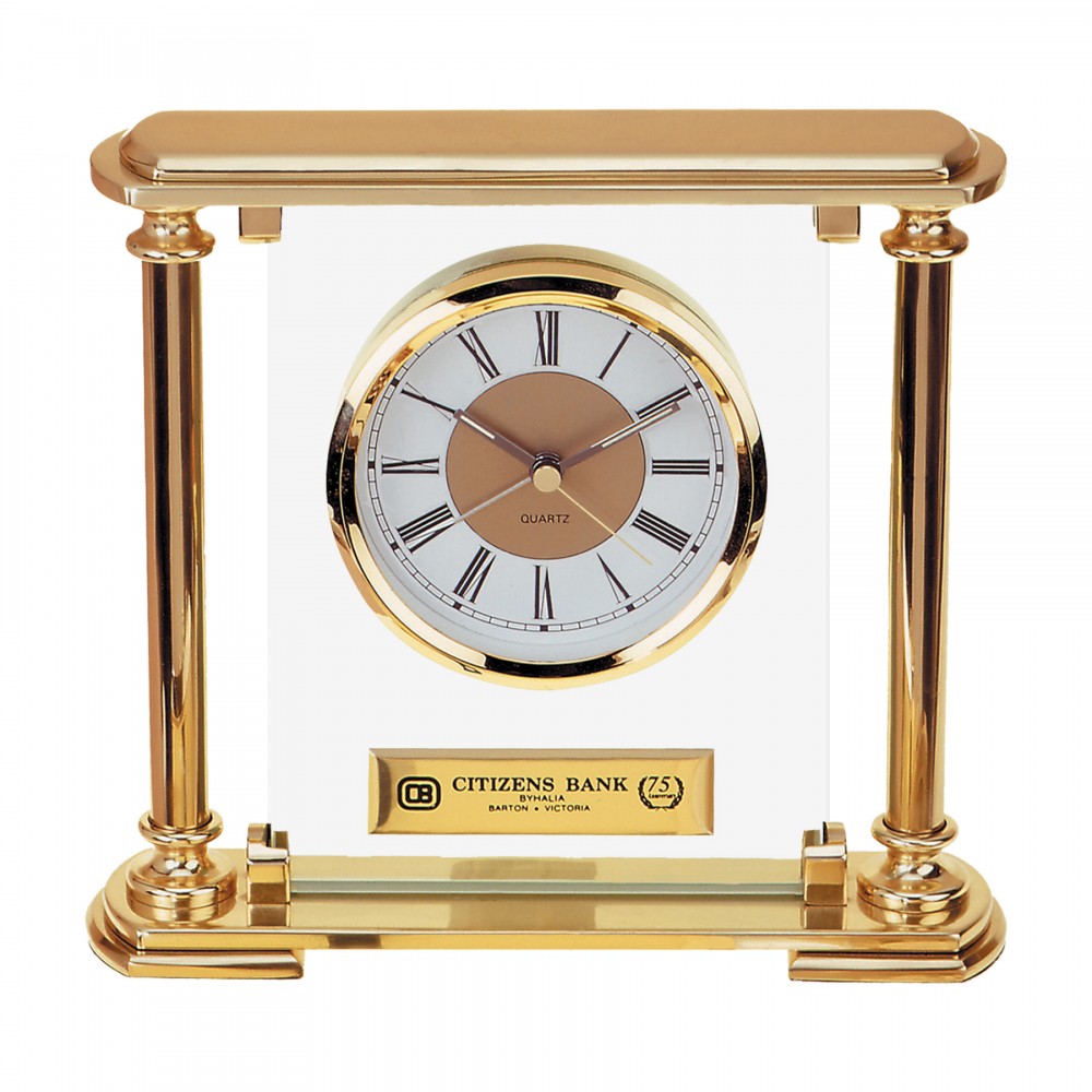 Laser-etched Clock - Showpiece Glass and Gold metal Mantel Desk Alarm Clock