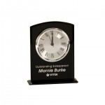 Laser-etched 6.25" Black Square Arch Glass Clock with Base