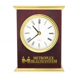 Logo Imprinted Wooden Desk Alarm Clock With Piano Wood Finish and Brushed Metal Top & Bottom  Logo Imprinted Wooden Desk Alarm Clock With Piano Wood Finish and Brushed Metal Top & Bottom