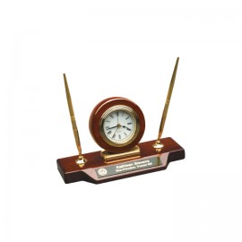 Logo Imprinted 4.75" x 9" Piano Finish Clock with Pens  Logo Imprinted 4.75" x 9" Piano Finish Clock with Pens