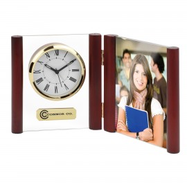 Logo Imprinted Clock - Brass Gold Glass Desk Alarm Book Clock Photo Frame (Imprinted)