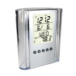 Clear Acrylic Pen Holder w/ Alarm Clock Branded