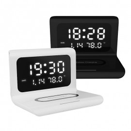 Digital Alarm Clock with Wireless Charging, Night Light, LED Display, USB Charger Ports, LED Screen Logo Printed