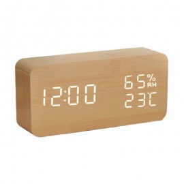 Logo Printed Custom LOGO package digital Red LED wooden table alarm clock calendar temperature voice controlled d