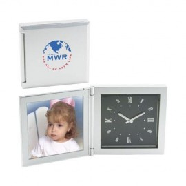 Die Cast Aluminum 3 1/2"x3 1/2" Photo Frame Clock Custom Imprinted  Die Cast Aluminum 3 1/2"x3 1/2" Photo Frame Clock Custom Imprinted