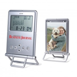 Digital Desk Alarm Clock with Calendar, Timer and Photo Frame Logo Printed  Digital Desk Alarm Clock with Calendar, Timer and Photo Frame Logo Printed