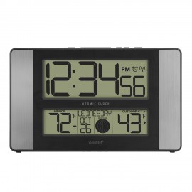 Custom Imprinted La Crosse Atomic Digital Wall Clock w/Outdoor Sensor & Moon Phases (Aluminum)  Custom Imprinted La Crosse Atomic Digital Wall Clock w/Outdoor Sensor & Moon Phases (Aluminum)