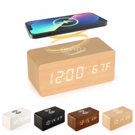 Custom Imprinted Digital Wooden Alarm Clock with Wireless Charging  Custom Imprinted Digital Wooden Alarm Clock with Wireless Charging